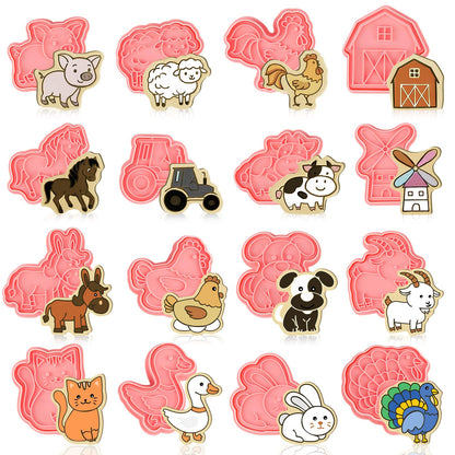 Jspupifip 16 Pack Animal Cookie Cutters Set,3D Cookie Plunger Stamps Jungle Safari Animal Zoo Circus DIY Press Molds Baby Shower Cracker Cutters Birthday Party Baking Supplies Clay Biscuit Molds