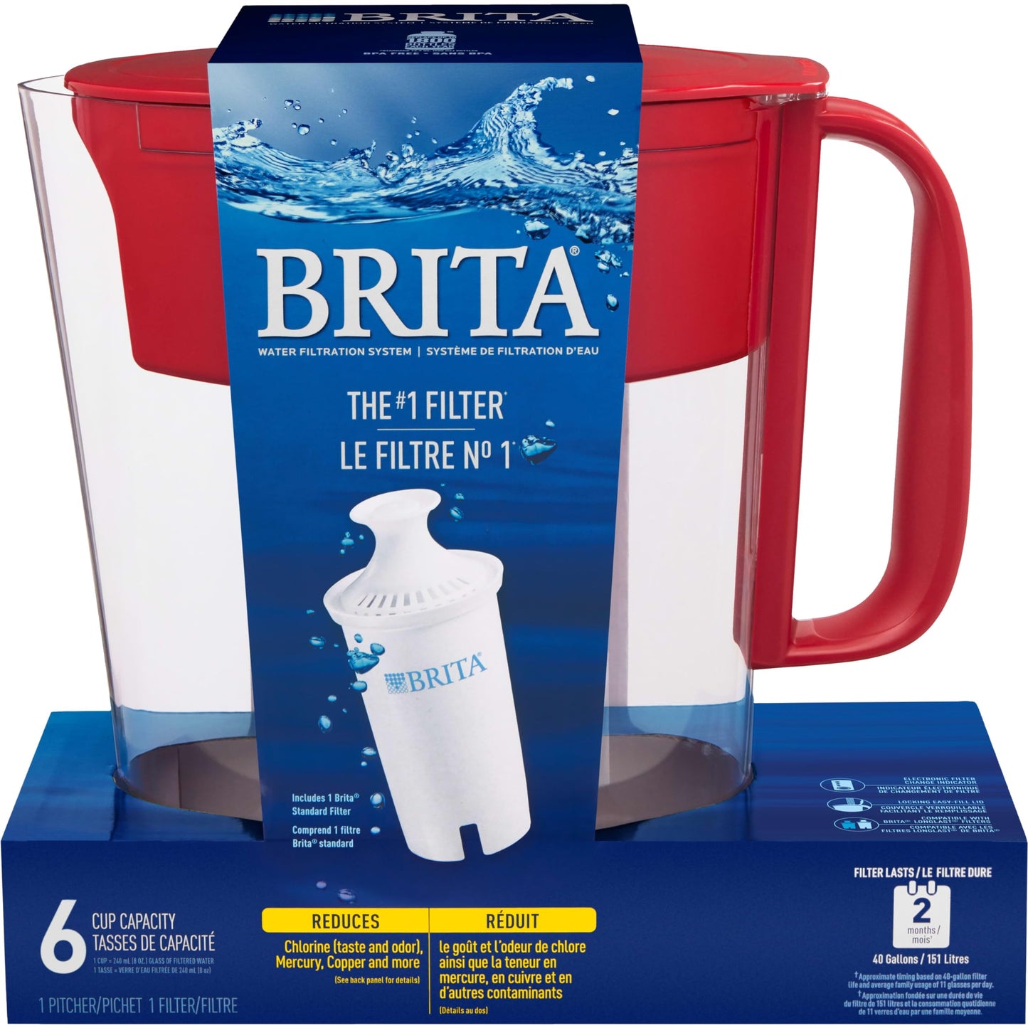 Brita Metro Water Filter Pitcher, BPA-Free Water Pitcher, Replaces 1,800 Plastic Water Bottles a Year, Lasts Two Months or 40 Gallons, Includes 1 Filter, Kitchen Accessories, Small - 6-Cup Capacity