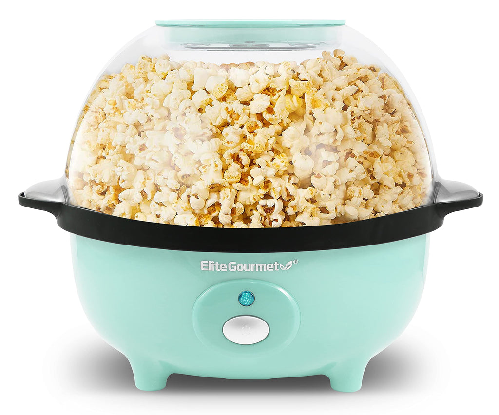 Elite Gourmet EPM330M Automatyczna maszyna do popcornu, mieszająca, 12-kubkowa, maszyna do popcornu na gorący olej z miarką i wbudowaną odwracalną miską do serwowania, idealna na domowe przyjęcia dla dzieci, zatwierdzona przez ETL, mięta