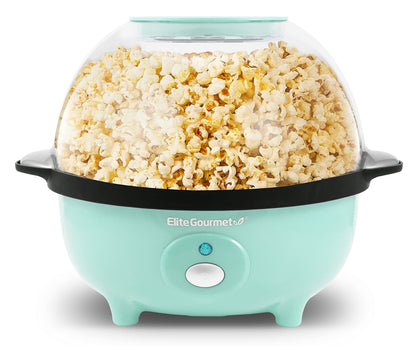 Elite Gourmet EPM330M Automatic Stirring 12-cup Popcorn Maker Popper, Hot Oil Popcorn Machine w/Measuring Cap & Built-in Reversible Serving Bowl, Great for Home Party Kids, Safety ETL Approved, Mint