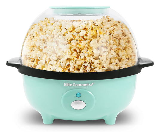 Elite Gourmet EPM330M Automatic Stirring 12-cup Popcorn Maker Popper, Hot Oil Popcorn Machine w/Measuring Cap & Built-in Reversible Serving Bowl, Great for Home Party Kids, Safety ETL Approved, Mint