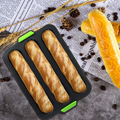 TOPZEA Set of 2 Silicone Baguette Pan, Nonstick French Bread Bake Mold, 8 Gutter Perforated Ham Burger Buns Sandwich Rolls Pans, 3 Wave Long Loaf Toast Mold Baking Tray for Oven Baker