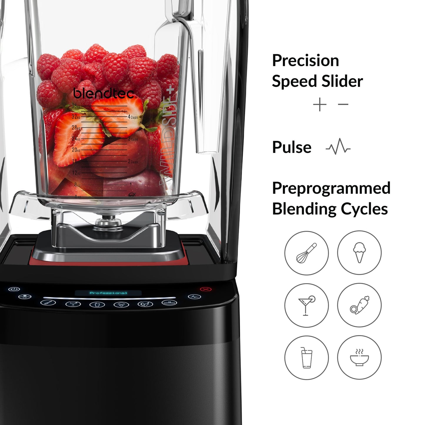 Blendtec Professional 800 - Blender with WildSide+ Jar (90 oz) for Smoothies & Frozen Drinks - Quietest Professional-Grade Power - 11-Speed Touch Slider - Easy to Clean - Black