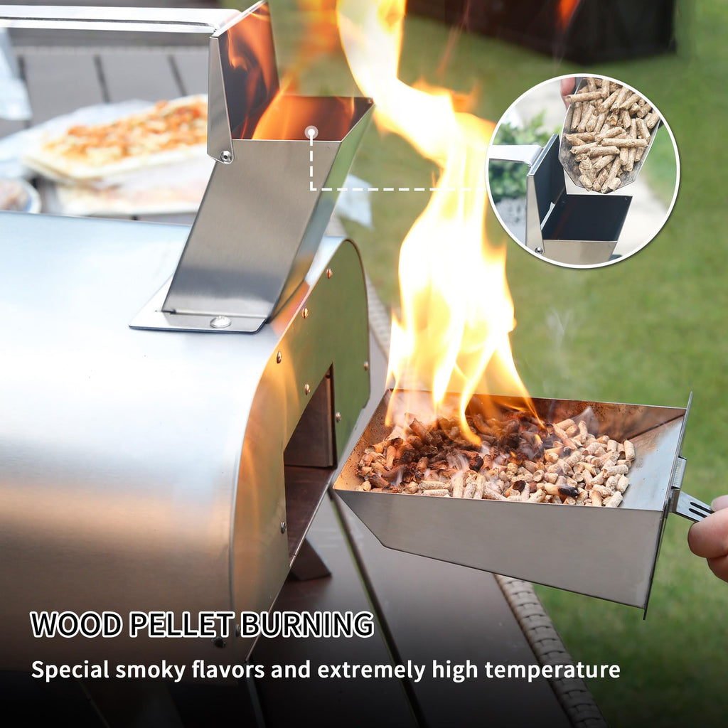 BIG HORN OUTDOORS Pizza Ovens Wood Pellet 12” Pizza Oven Cooking Pizza Maker Portable Stainless Steel Pizza Grill, Silver Portable Party use