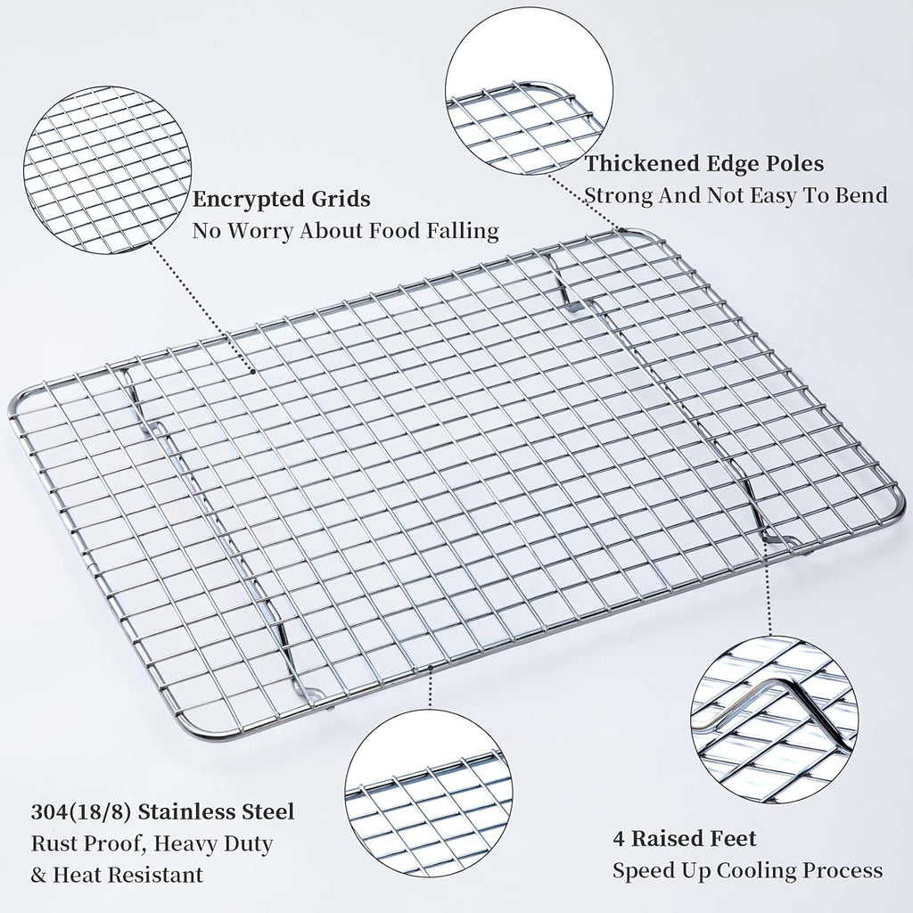 Aisoso Cooling Rack For Baking, Baking Rack with 18/8 Stainless Steel Bold Grid Wire, Multi Use Oven Rack Fit Quarter Sheet Pan, Oven and Dishwasher Safe, 8.5 x 12 Inches