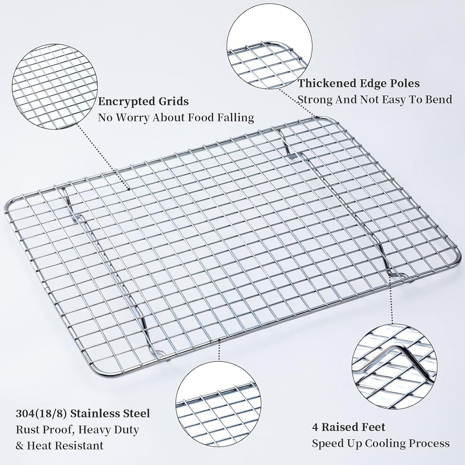 Aisoso Cooling Rack For Baking, Baking Rack with 18/8 Stainless Steel Bold Grid Wire, Multi Use Oven Rack Fit Quarter Sheet Pan, Oven and Dishwasher Safe, 8.5 x 12 Inches