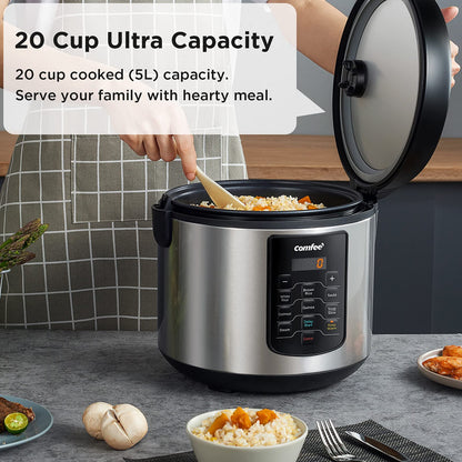 COMFEE' Rice Cooker 10 cup Uncooked/20 cup Cooked , Rice Maker, Steamer, Saute, Steamer and Warmer, 5.2 QT Large Capacity, Brown Rice, Quinoa and Oatmeal, 8 One-Touch Programs