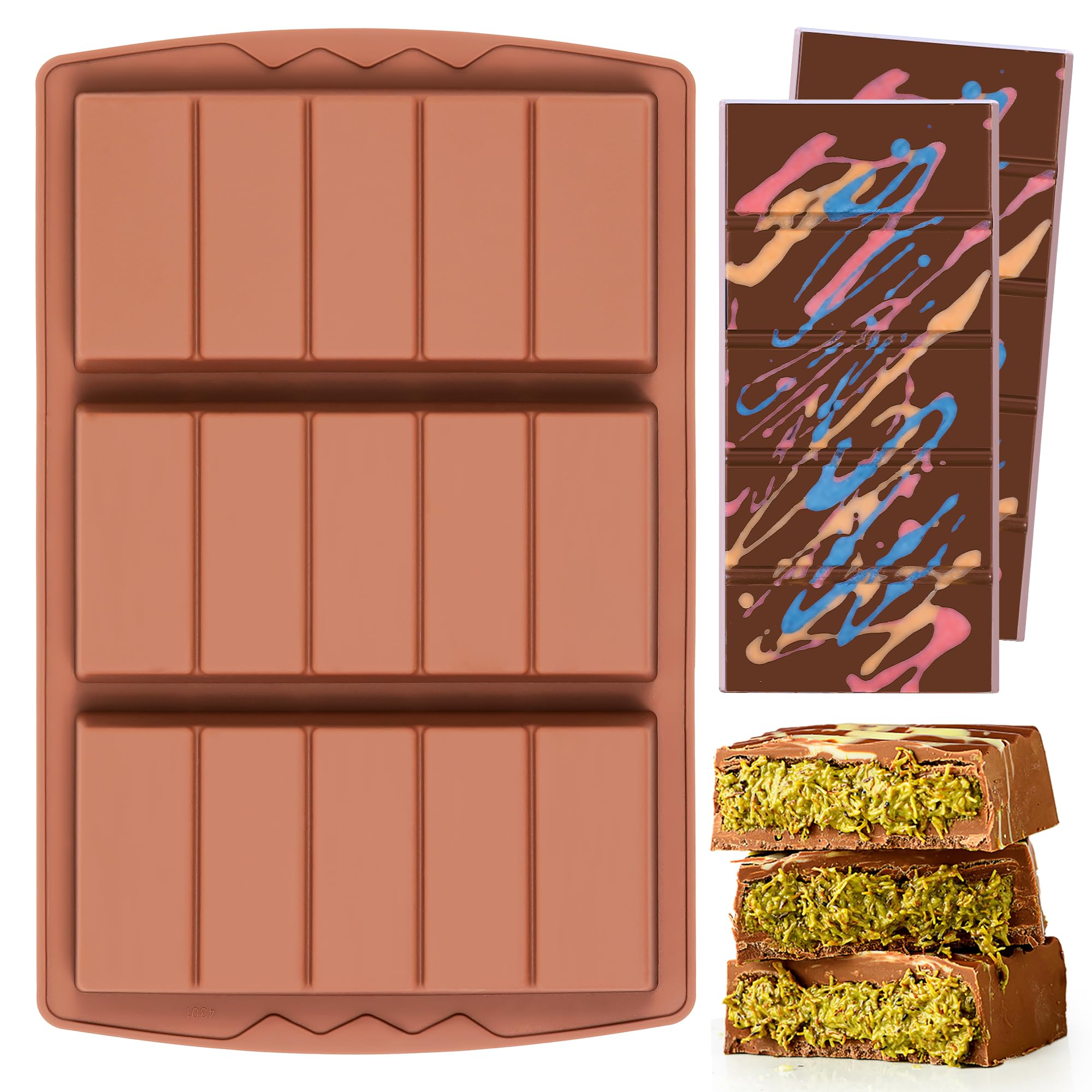 1 Pc Chocolate Bar Mold Deep Large Chocolate Molds Silicone Break Apart Thick Silicone Molds for Candy Bar (10 Snap）