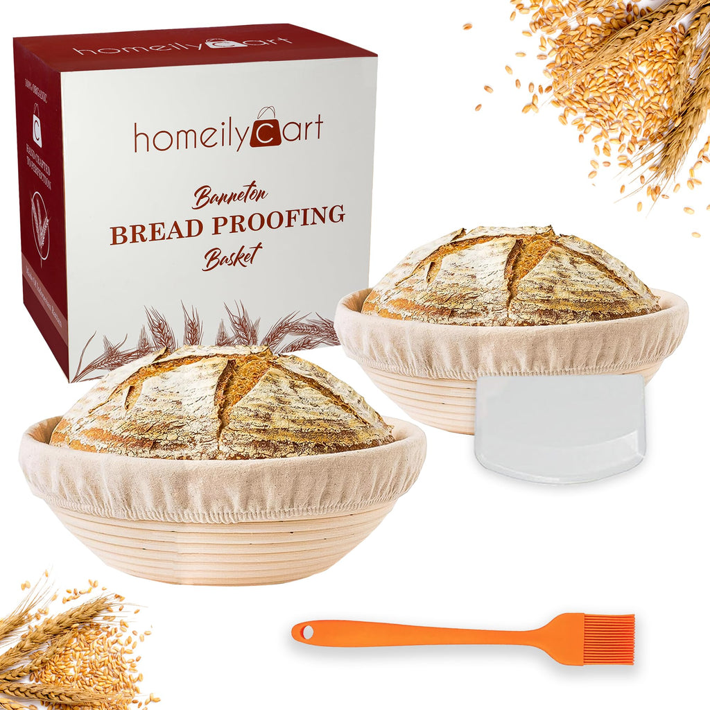 Banneton Bread Proofing Basket Set of 2-9" Round & 10" Oval - Rattan Sourdough Proofing Baskets and Sourdough Bread Baking Supplies for home bakers.