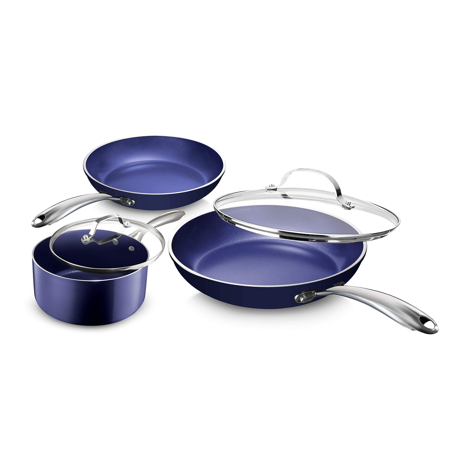 Nonstick Pots and Pans Set 5 Piece Nonstick Cookware Set Stay Cool Handles, Dishwasher Safe Dorm Room Essentials Cookware Set, Includes Fry Pans, Saucepan/Pot and Lids College Essentials Kitchen Set