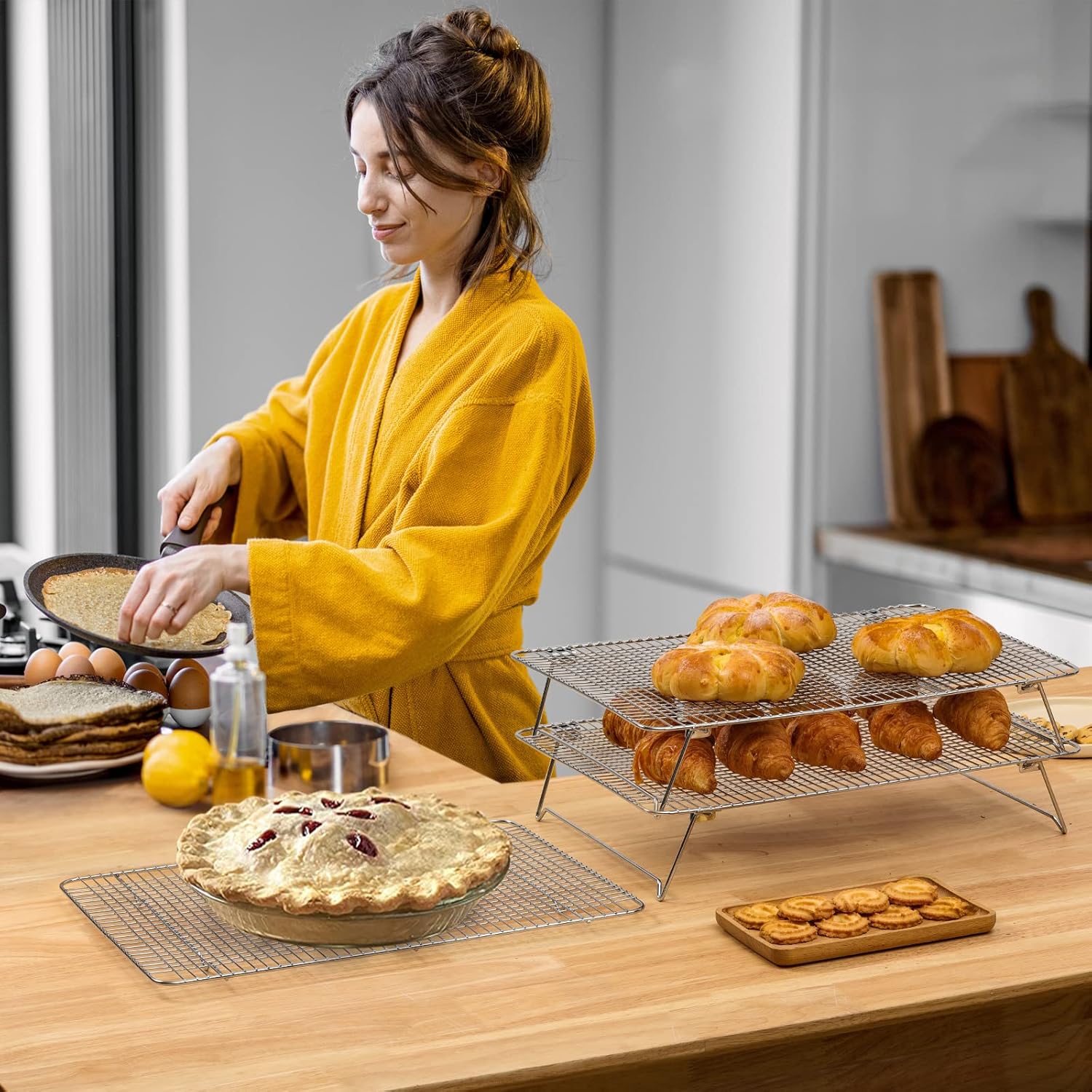Hiware Stainless Steel Stackable Cooling Rack for Baking, 3 Tier 12”x 16.5”,Oven & Dishwasher Salf and Fit Half Sheet,Wire Cooling Racks for Cookie, Pizza, Cake