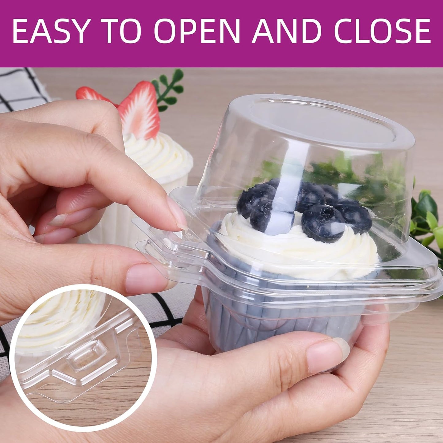 LotFancy Individual Cupcake Containers, 100 Pcs Plastic Clear Cupcake Boxes, Disposable Single Cupcake Holders with Dome Lid, Stackable Muffin Carrier for Wedding Baby Shower