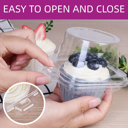 LotFancy Individual Cupcake Containers, 100 Pcs Plastic Clear Cupcake Boxes, Disposable Single Cupcake Holders with Dome Lid, Stackable Muffin Carrier for Wedding Baby Shower