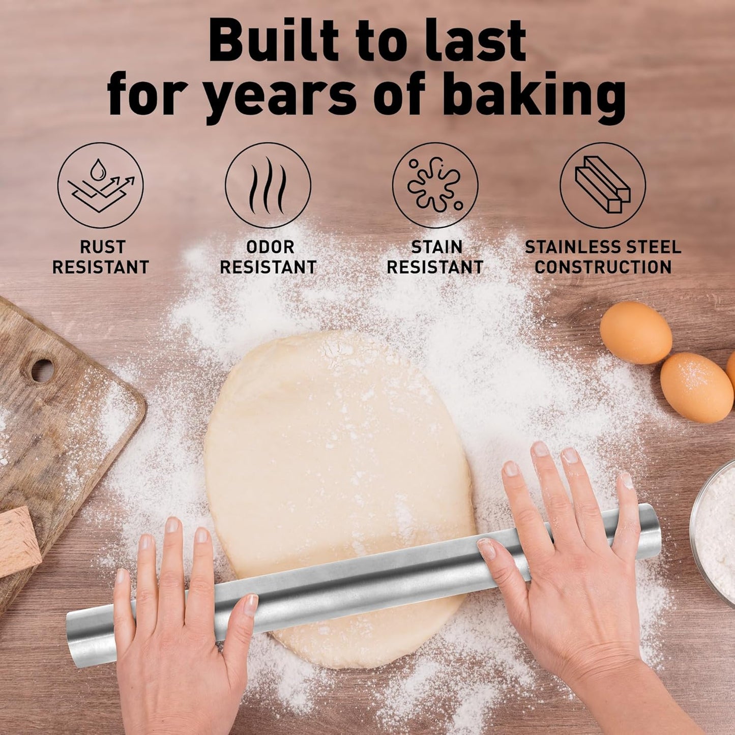 Zulay Kitchen 15.9 inch Professional Stainless Steel Rolling Pin - Lightweight Metal French Rolling Pin - Perfect for Baking, Fondant, Pizza Dough Roller, Dumpling
