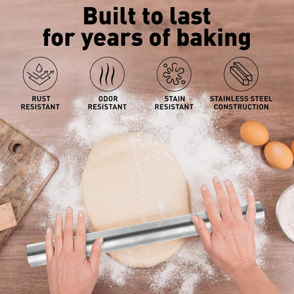Zulay Kitchen 15.9 inch Professional Stainless Steel Rolling Pin - Lightweight Metal French Rolling Pin - Perfect for Baking, Fondant, Pizza Dough Roller, Dumpling