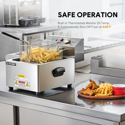 WILPREP 1600W Electric Deep Fryer, 10 lb. Commercial Deep Fryer with Removable Oil Tank Basket & Adjustable Temp., Stainless Steel Electric Countertop Fryer with ETL & ETL Sanitation Certifications