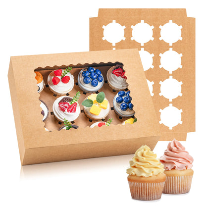 Hoewina 6PCS Cupcake Boxes - Hold 12 Count Cupcake Containers with Window, Food Grade Cupcake Holder Easy Transport and Presentation - Ideal for Cupcakes, Desserts, and More