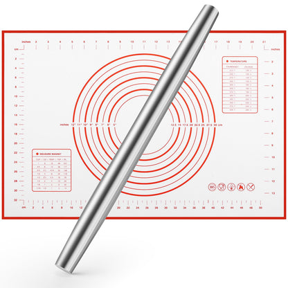 Smooth Stainless Steel Rolling Pin for Baking Fondant, Pizza, Pie, Pastry, Pasta, Dough, Cookies (12.8in)