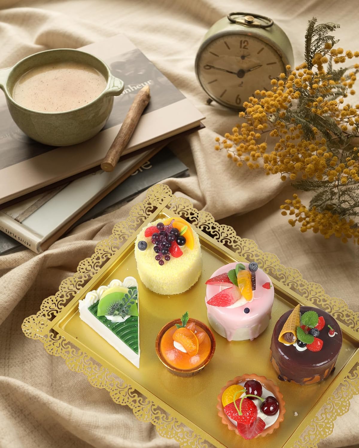 ZUMELER Gold 5Pcs Cake Stands Set Metal Round Cupcake Holder Cookies Dessert Display Plate Serving Tower Tray Platter with Handl for Baby Shower Wedding Birthday Party Celebration