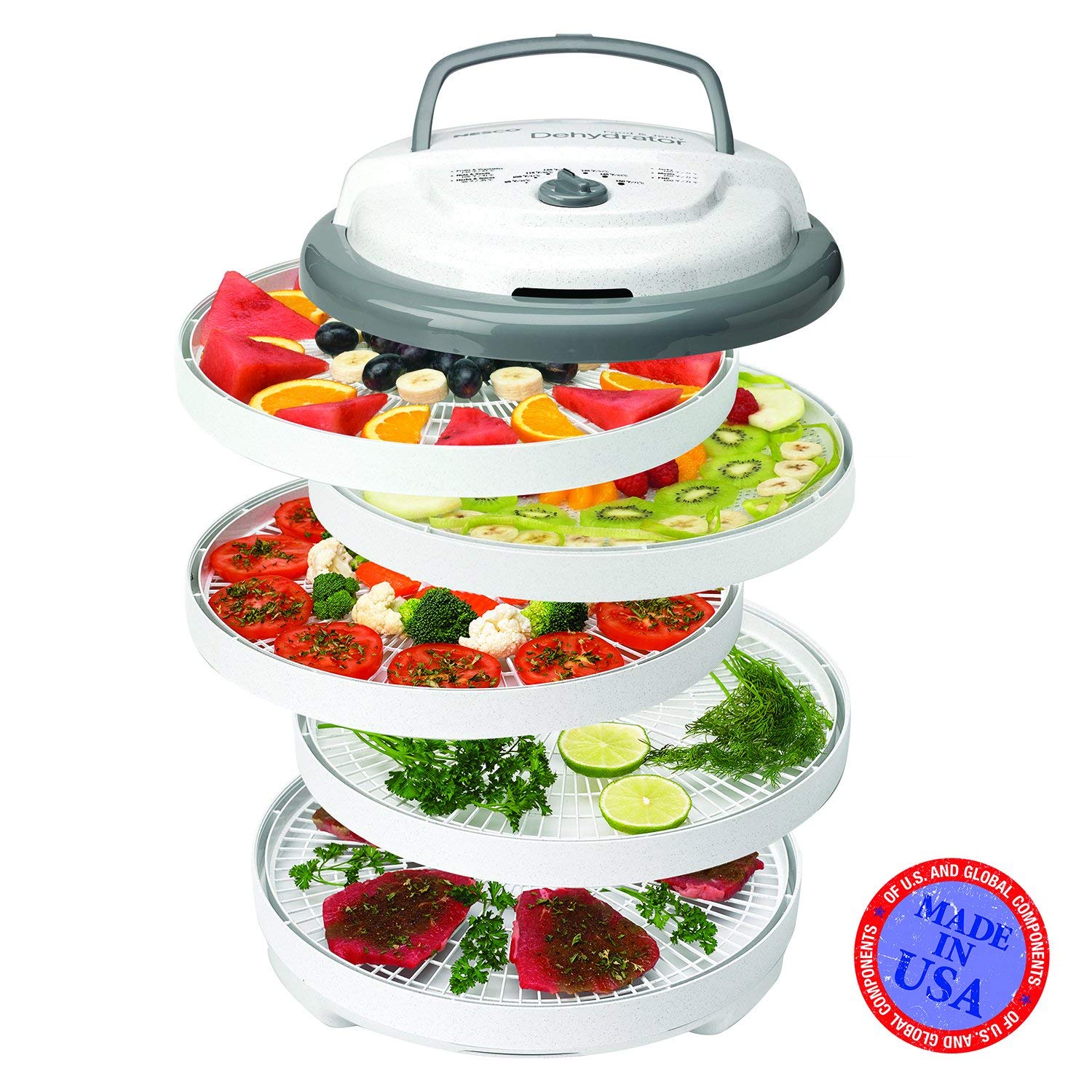 Дегідратор для харчових продуктів NESCO FD-75A Snackmaster Pro, для снеків, фруктів, в'яленої яловичини, сірого кольору
