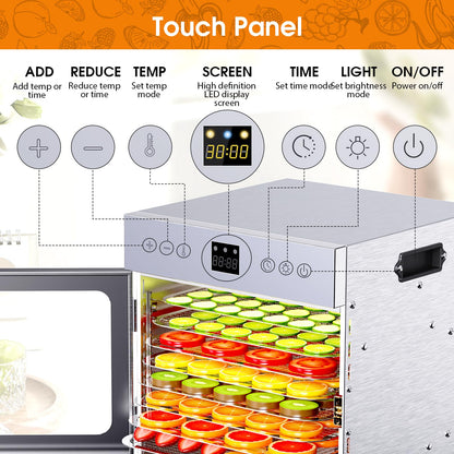 Fendia Dehydrators for Jerky, 8 Stainless Steel Trays, 600W Fruit Dehydrator, 24H Timer and 190°F Temperature Control, Overheat Protection, Food Dryer for Jerky, Herbs, Fruit, Dog Treats