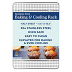 Ultra Cuisine Oven-Safe, Dishwasher-Safe 100% Stainless Steel Cooling and Baking Rack Set Heavy Duty Tight-Wire - 11.5 x 16.5-inch - Set of 2 - Half Sheet Pan Cooling Racks