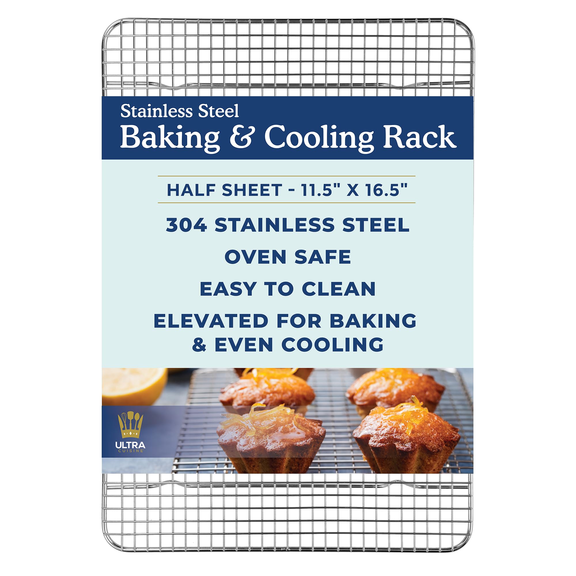 Ultra Cuisine Oven-Safe, Dishwasher-Safe 100% Stainless Steel Cooling and Baking Rack Set Heavy Duty Tight-Wire - 11.5 x 16.5-inch - Set of 2 - Half Sheet Pan Cooling Racks