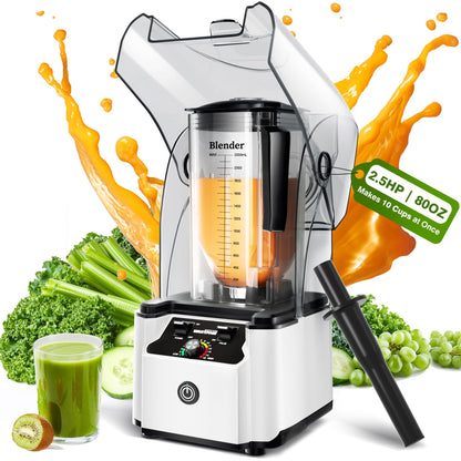 WantJoin Quiet Blender - Kitchen Blender with Soundproof, 2.5 HP Copper Motor, 80oz Jar, Multifunctional Silent Blenders for Smoothies, Juice, Soups, Sauce, w/ 15 Speeds, Stainless Steel 6-blade Combo