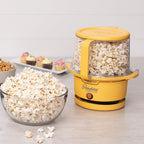 Presto 05206 Showtime Gourmet Oil Popcorn Popper - 9 filiżanek, wbudowana miska do serwowania, kompaktowa konstrukcja, ceramiczna powłoka zapobiegająca przywieraniu, bez PFAS, żółty