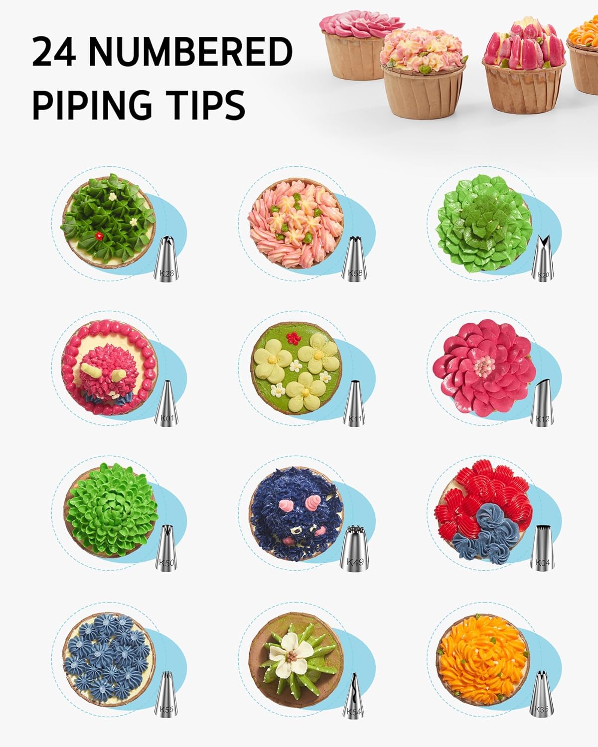 Syntus 65 PCs Cake Decorating Kit with Cake Stand Turntable, Cake Baking Supplies 30+1 Piping Bags, 24 Piping Tips, Offset & Straight Spatulas, 3 Scrapers, Leveler, 2 Couplers & 1 Tips Brush