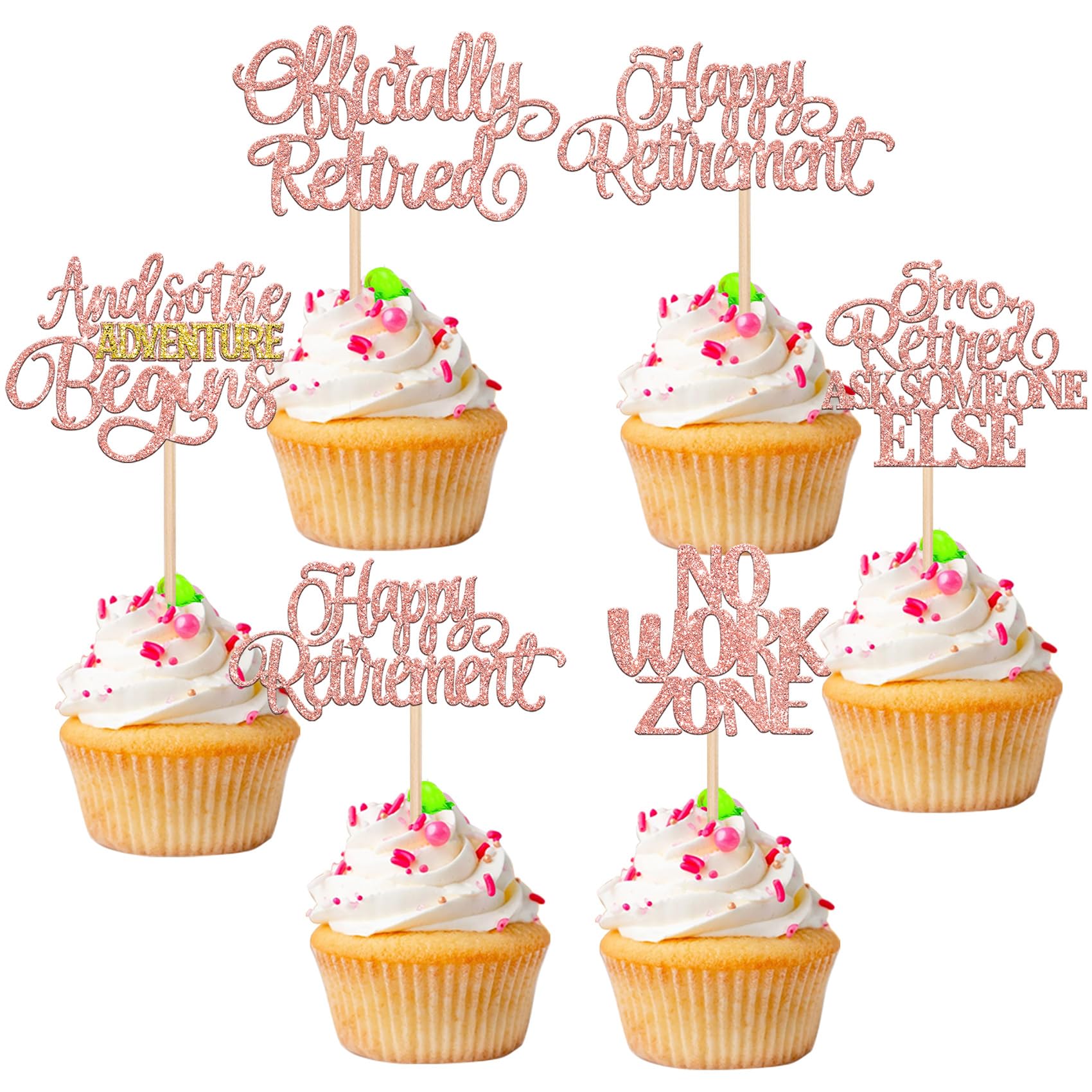 30 PCS Happy Retirement Cupcake Toppers Officially Retired No Work Zone Adventure Begins Cupcake Picks for Retirement Theme Farewell Birthday Party Cake Decorations Supplies Black