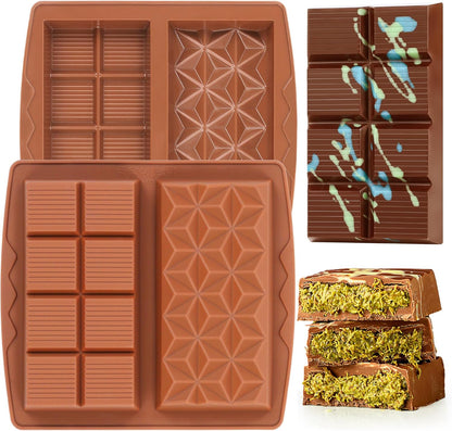 1 Inch Chocolate Bar Mold Deep Dubai Stuffed Chocolate Molds Silicone Large Break Apart Silicone Molds (Mix,2 Pcs）