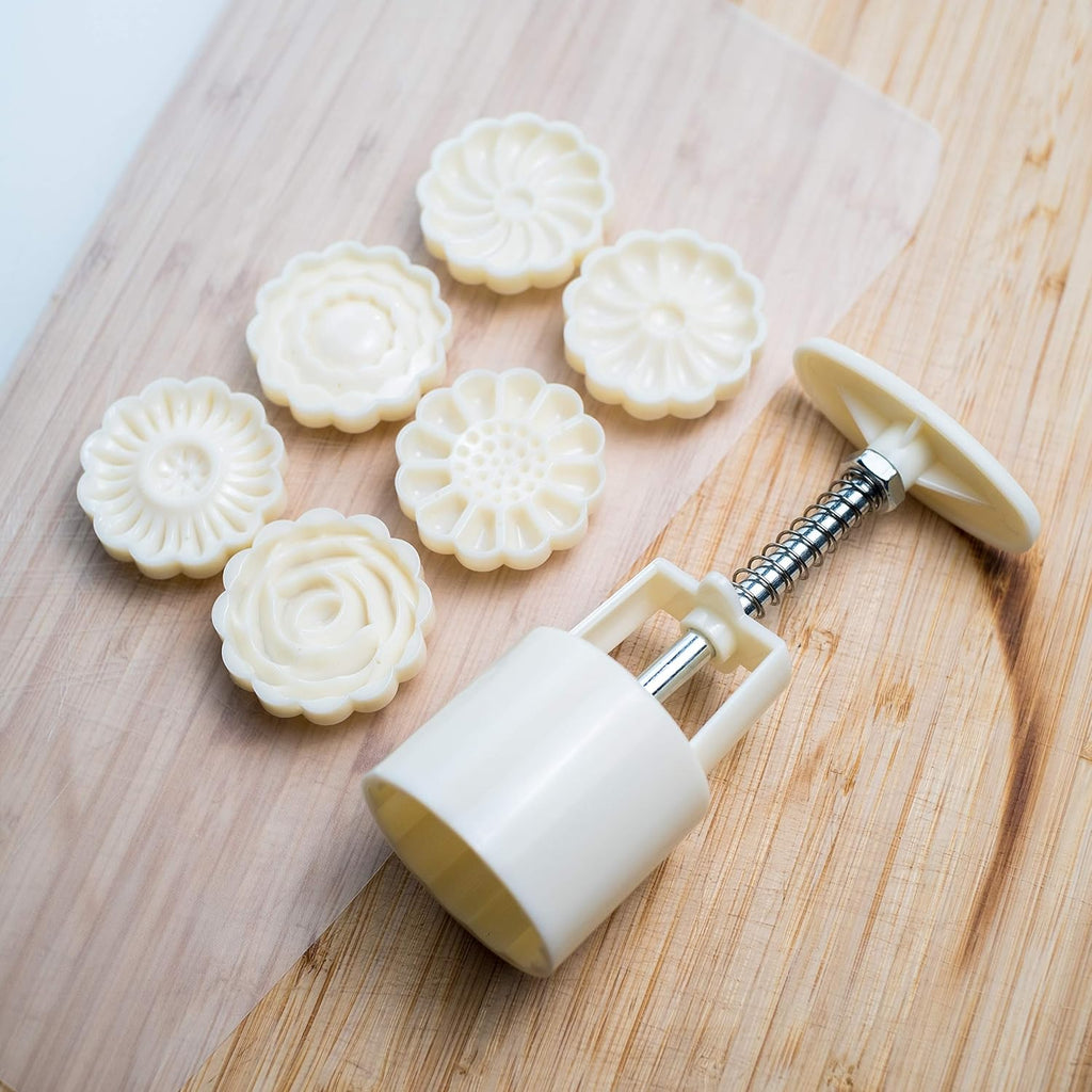 Cookie Press Mid-Autumn Festival Hand-Pressure Moon Cake Mould with 6 Pcs Mode Pattern for 1 Sets - 50g Cookie Stamp Mooncake Mold Set - Cookie Stamps DIY Decoration Press Cake Cutter