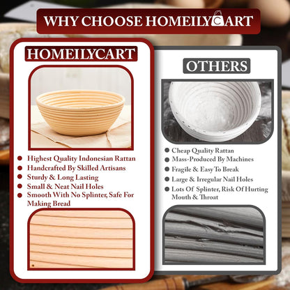 Banneton Bread Proofing Basket Set of 2-9" Round & 10" Oval - Rattan Sourdough Proofing Baskets and Sourdough Bread Baking Supplies for home bakers.