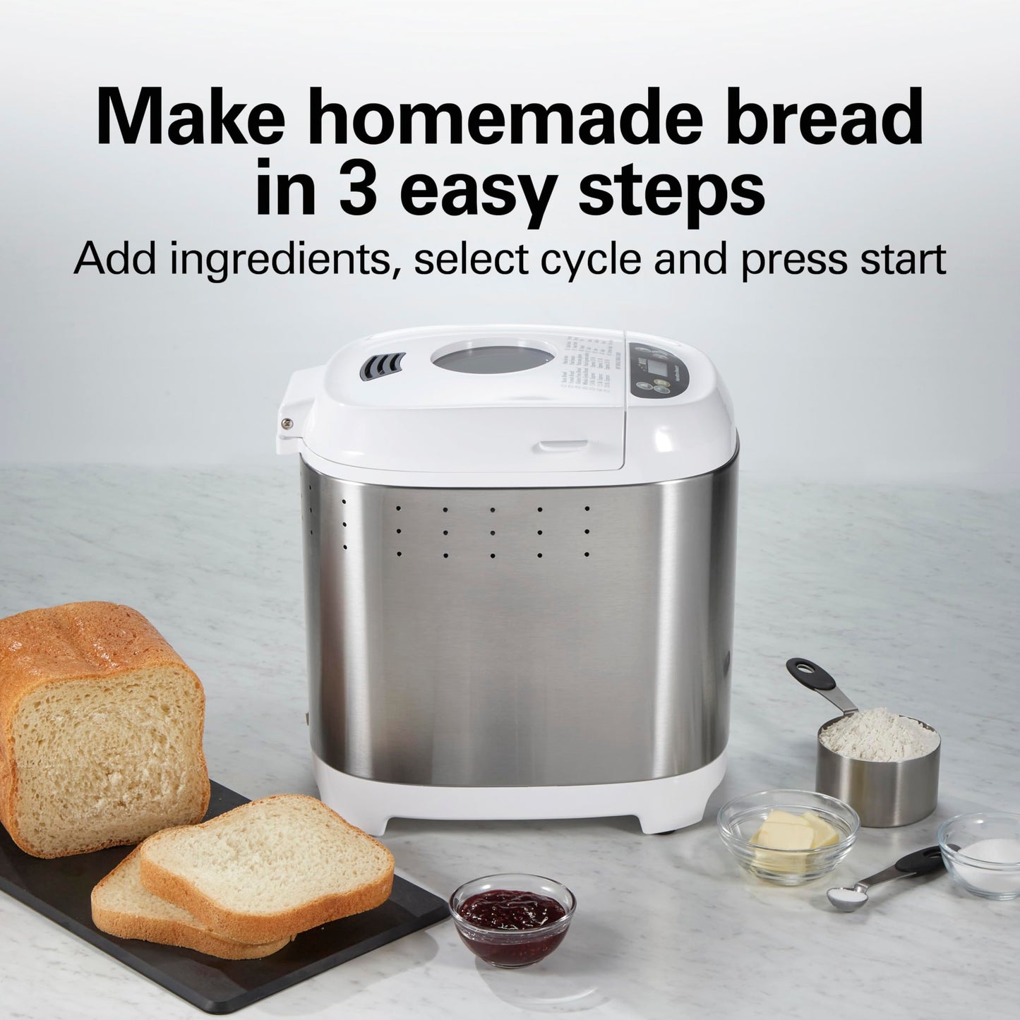 Hamilton Beach Digital Electric Bread Maker Machine Artisan and Gluten-Free, 2 lbs Capacity, 14 Settings, White and Stainless Steel (29987)