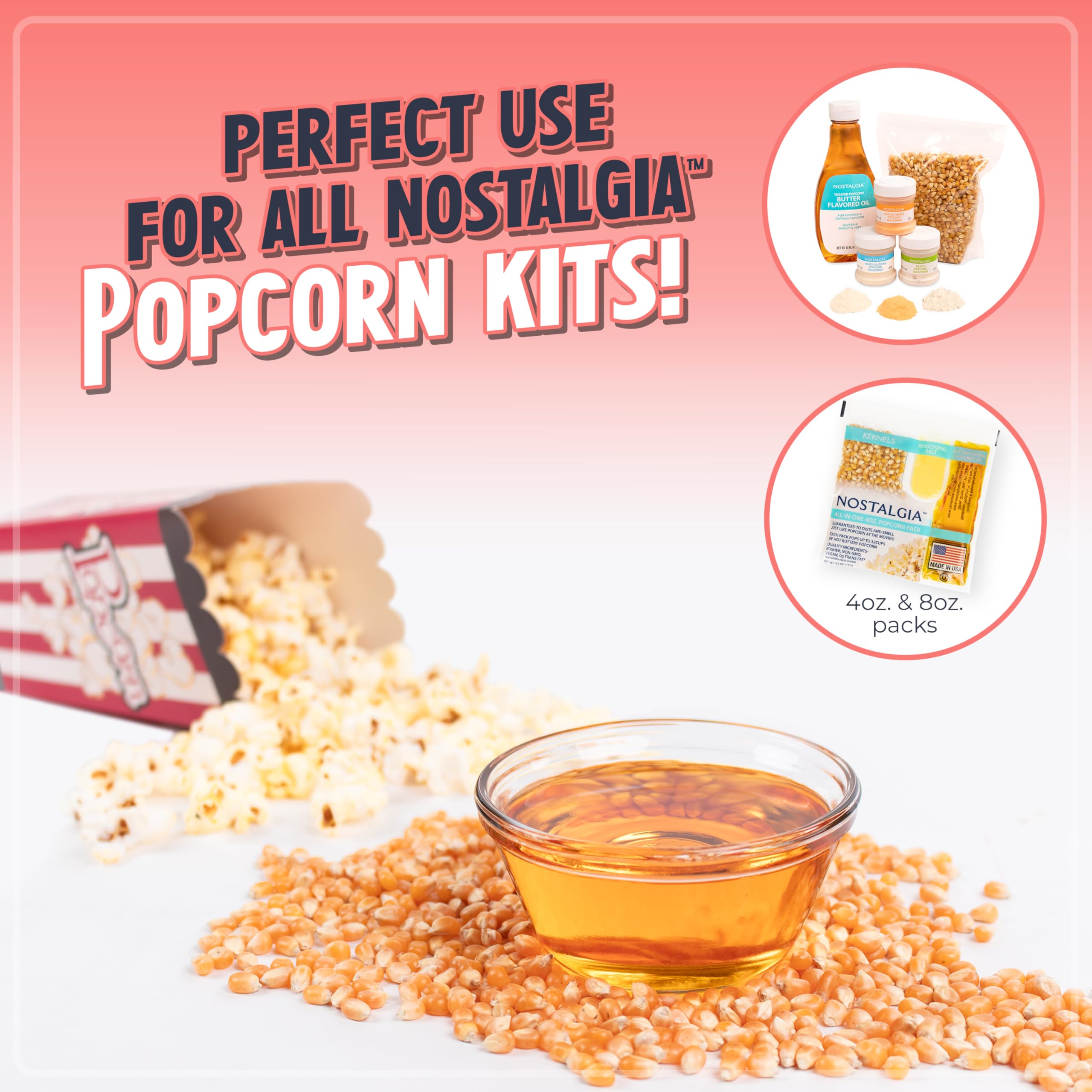Nostalgia Vintage Hot-Air Popcorn Maker Machine - Przygotowuje do 12 filiżanek - Bez oleju - Zdrowszy popcorn - Klasyczny wózek stojący z kółkami - Zawiera miarkę do ziaren - Biały i czerwony