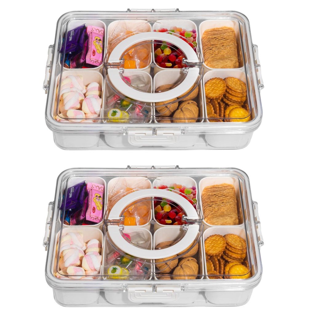 Divided Snack Serving Tray with Lid and Handle Travel Snackle Charcuterie Container Portable Storage Organizer for Candy, Fruits, Nuts, Snacks, Party, Picnic (1pack, Lake blue)