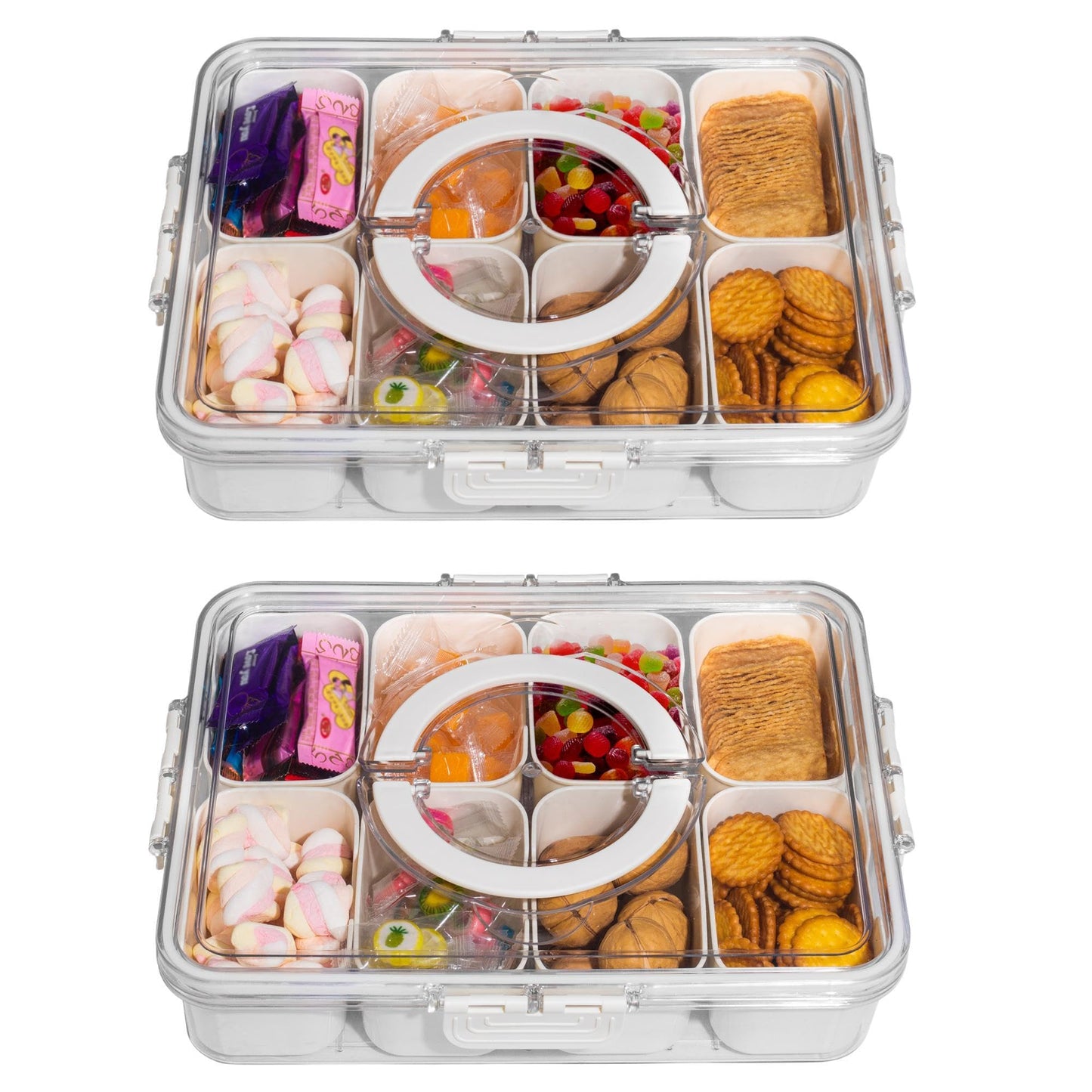 Divided Snack Serving Tray with Lid and Handle Travel Snackle Charcuterie Container Portable Storage Organizer for Candy, Fruits, Nuts, Snacks, Party, Picnic (1pack, Lake blue)