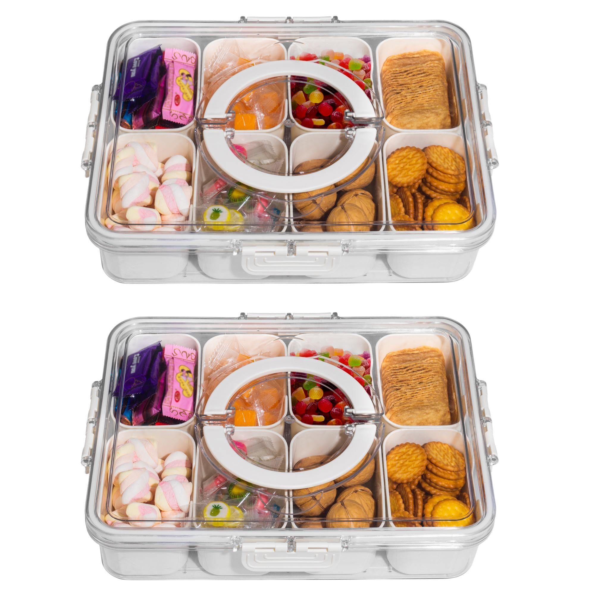 Divided Snack Serving Tray with Lid and Handle Travel Snackle Charcuterie Container Portable Storage Organizer for Candy, Fruits, Nuts, Snacks, Party, Picnic (1pack, Lake blue)