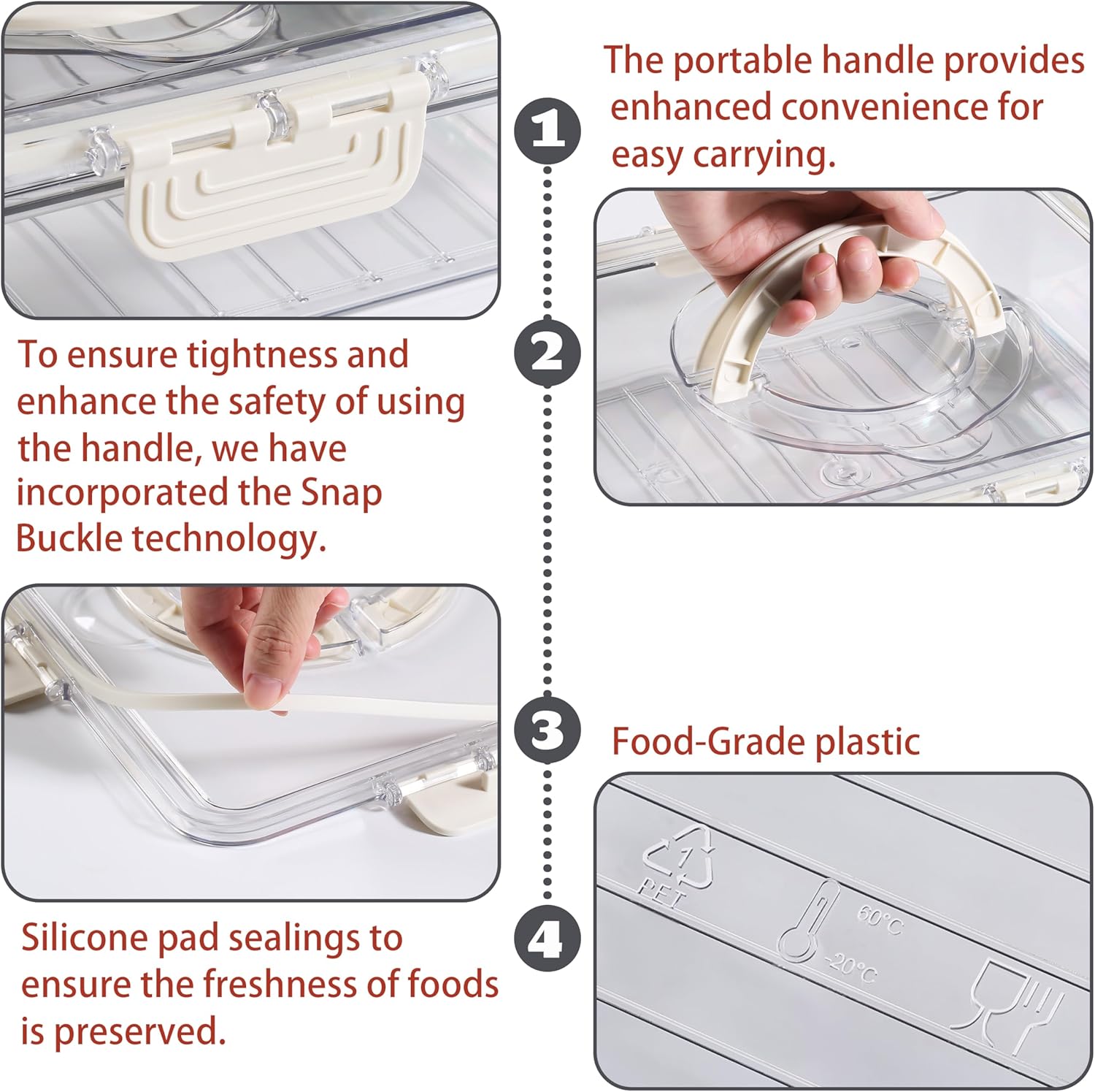 Bandesun Divided Serving Tray with Lid and Handle - Snackle Box Charcuterie Container for Portable Snack Platters - Clear Organizer for Candy, Fruits, Nuts, Snacks - Perfect for Party, Entertaining