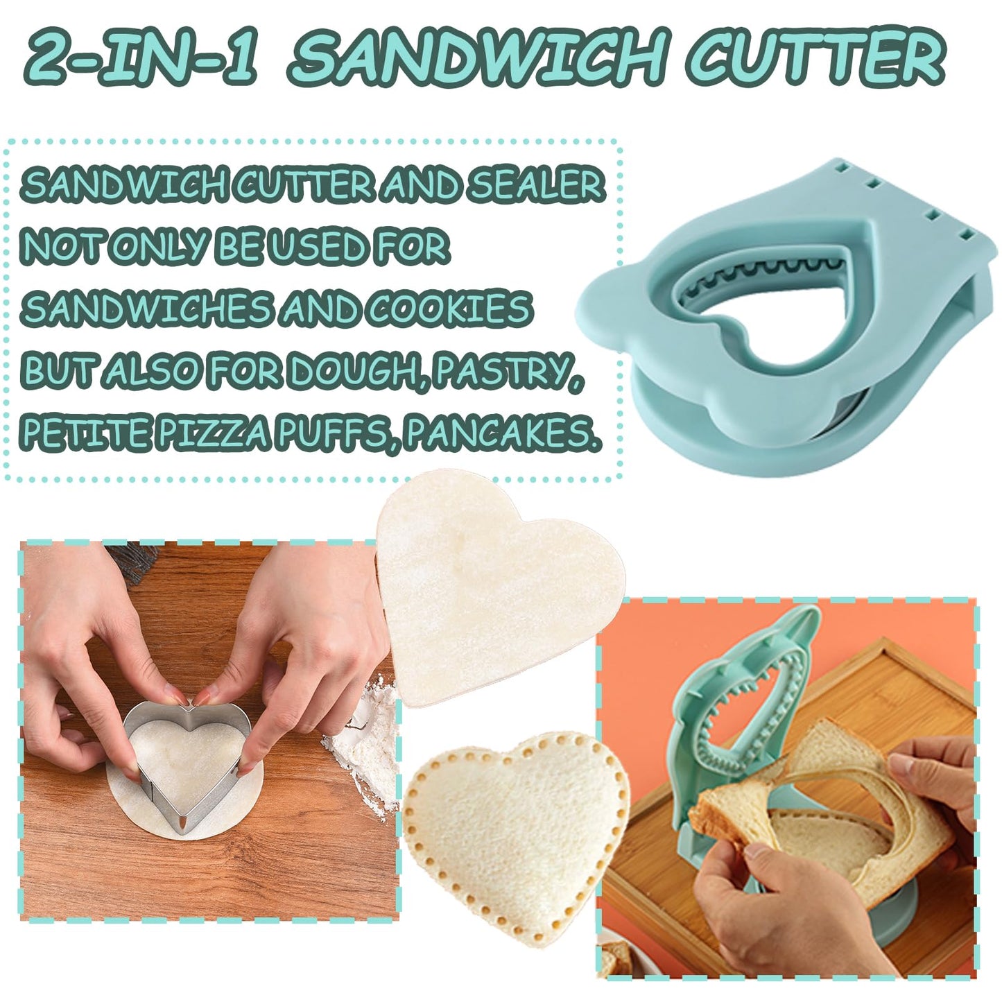 Sandwich Cutter and Sealer, Heart Sandwich Cutters for Kids Lunch, Uncrustable Maker Cutters Diy Pocket Sandwiches Great for Breakfast Sandwich, Lunch Box, Bento Box(Blue)