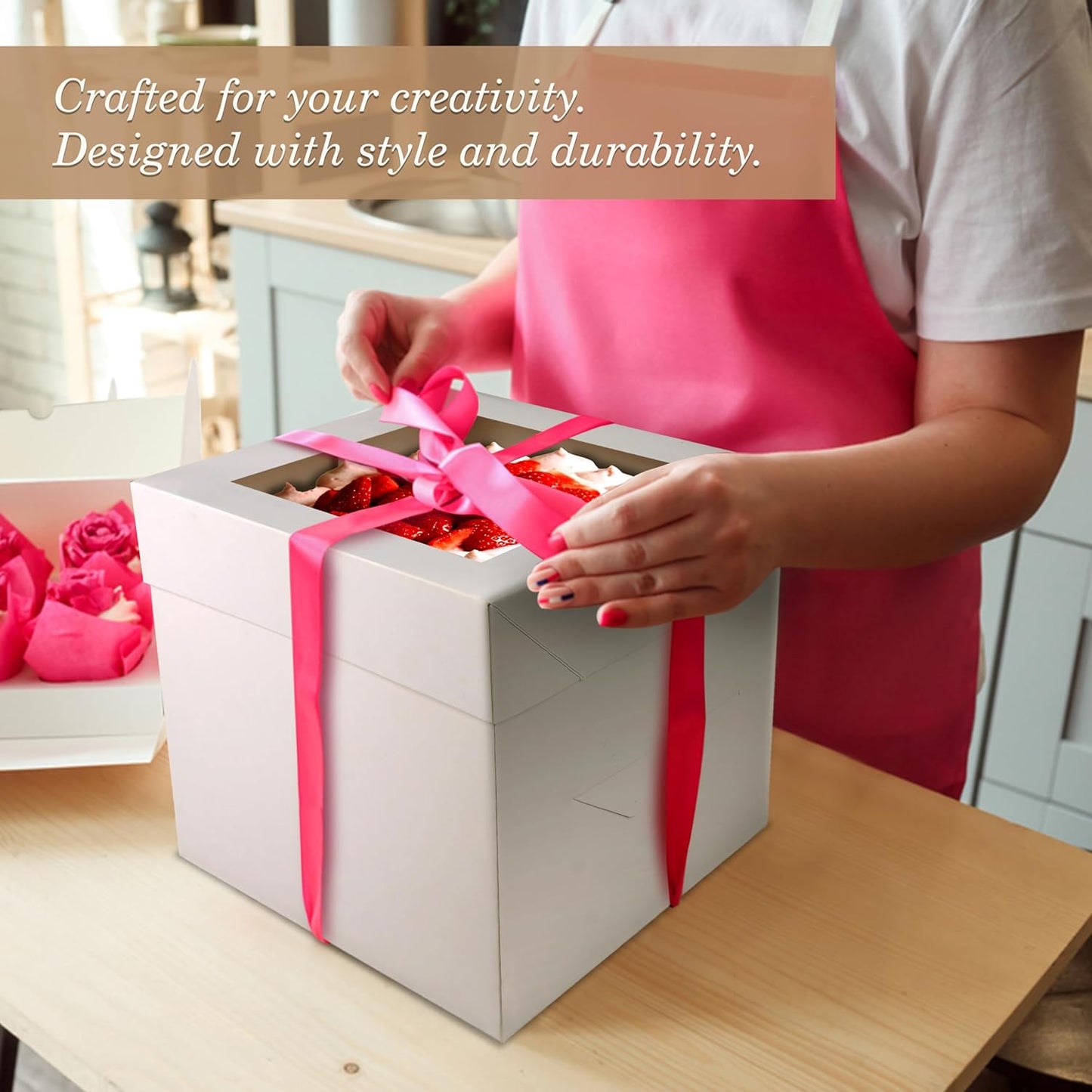 Cakebon Cake Boxes with Boards - 10 Inch Round Cake Drum White (1-pack) - Box With Window for Birthdays, Weddings and Parties