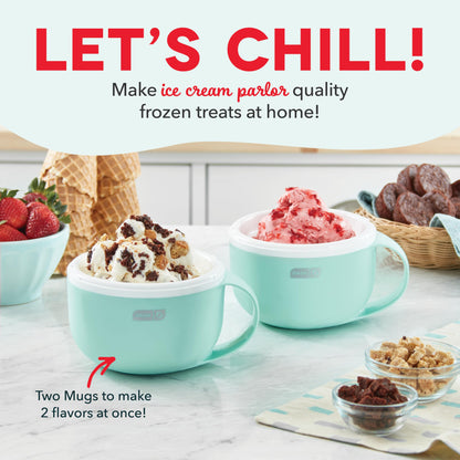 DASH My Mug Ice Cream Maker Machine (Aqua): Multi-Purpose Soft Serve Ice Cream Machine with (2) Bowls for Homemade Gelato, Sorbet, Frozen Yogurt, Built-In Ingredient Chute, Easy to Clean and Store