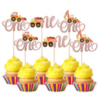 36 PCS Construction Cupcake Toppers Stop Sign Dump Truck Excavator Tractor Party Cake Food Picks Decorations for Construction Theme Baby Shower Kids Birthday Party Supplies