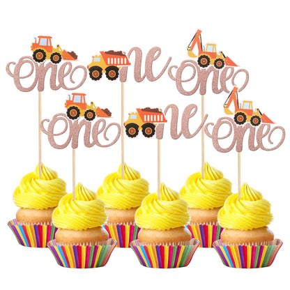 36 PCS Construction Cupcake Toppers Stop Sign Dump Truck Excavator Tractor Party Cake Food Picks Decorations for Construction Theme Baby Shower Kids Birthday Party Supplies