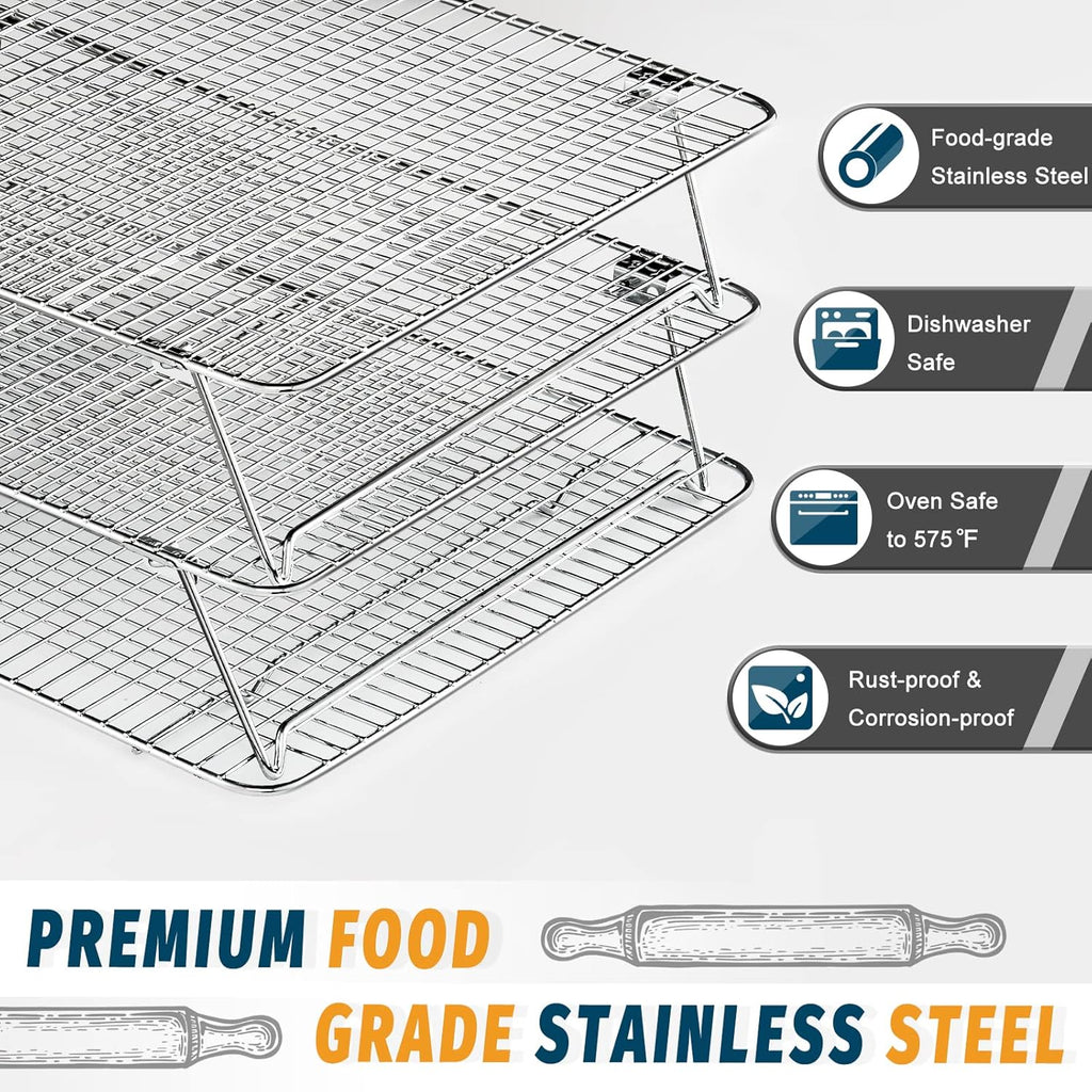 Hiware Stainless Steel Stackable Cooling Rack for Baking, 3 Tier 12”x 16.5”,Oven & Dishwasher Salf and Fit Half Sheet,Wire Cooling Racks for Cookie, Pizza, Cake