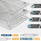 Hiware Stainless Steel Stackable Cooling Rack for Baking, 3 Tier 12”x 16.5”,Oven & Dishwasher Salf and Fit Half Sheet,Wire Cooling Racks for Cookie, Pizza, Cake