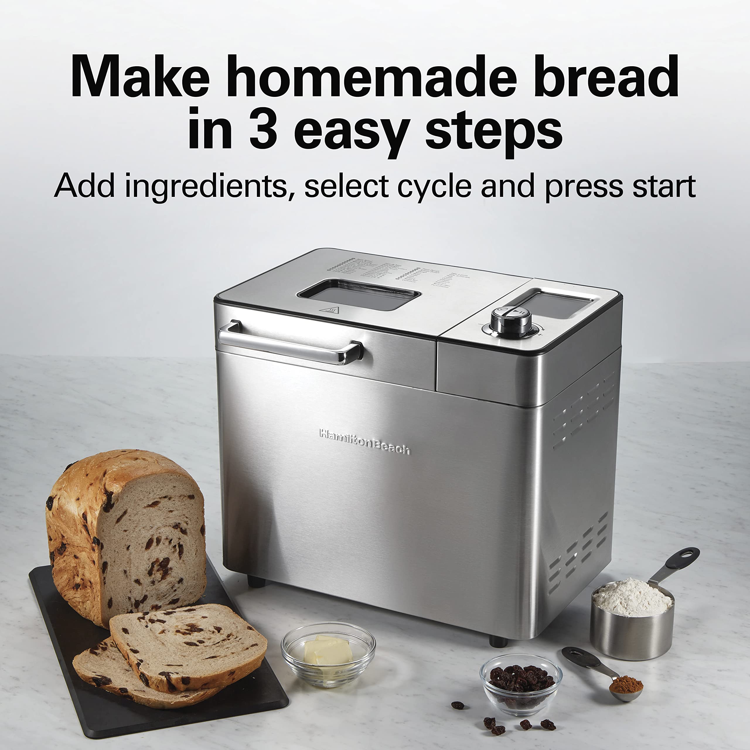 Hamilton Beach 29890 Premium Dough &amp; Bread Maker Machine z automatycznym dozownikiem owoców i orzechów, pojemność bochenka 2 funty, 21 programowalnych ustawień, obejmuje bezglutenowe + keto, stal nierdzewna