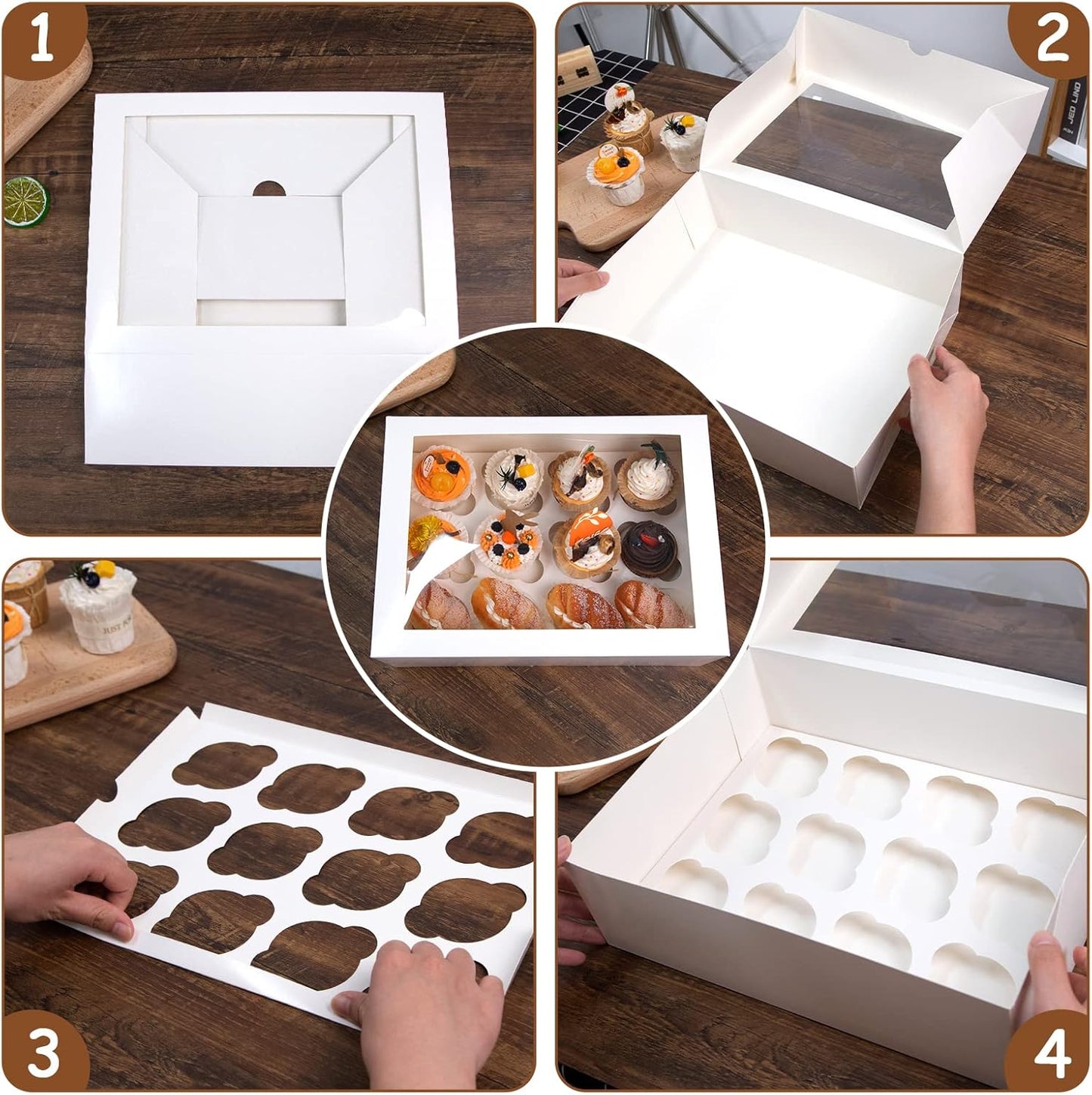 VGOODALL 12 Count Cupcake Boxes, 6PCS Cupcake Container with Window Boxes Holding 72 Pastry Box for Birthday Holiday Party Bakery Supplies 13.2"x9.8"x4"