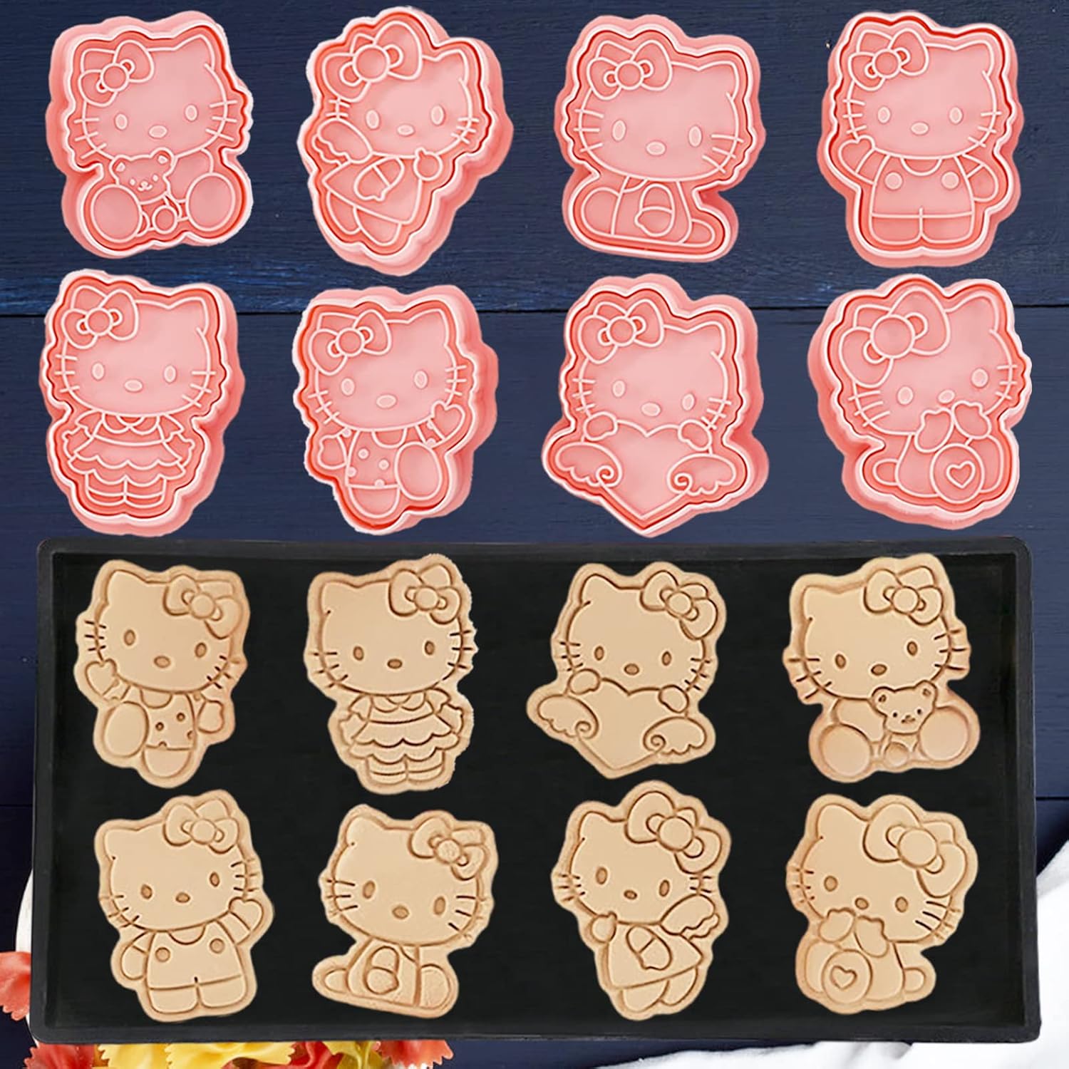 8 Piece Mini Cartoon Cookie Cutters, 3d Raised Design Gingerbread Cookie Stamps, Cute Cat Shape Cookie Molds, suitable for Frosting Decoration, Mini Pie Molds, Apple Pie Pastry Cutter, Fruit Cutter